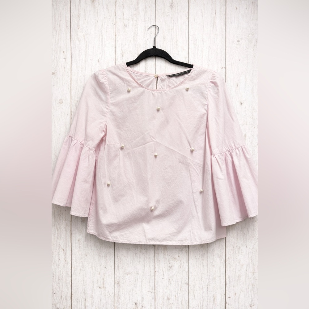 Zara Pink Women's Top with Pearl Accents
